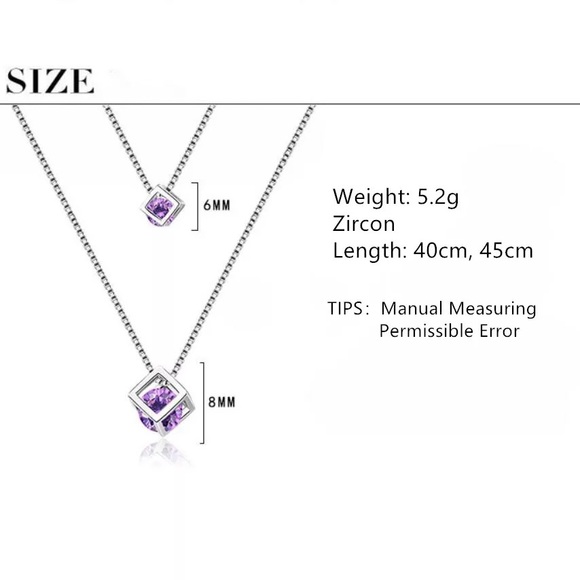 925 Sterling Silver double square Necklace - Picture 3 of 5